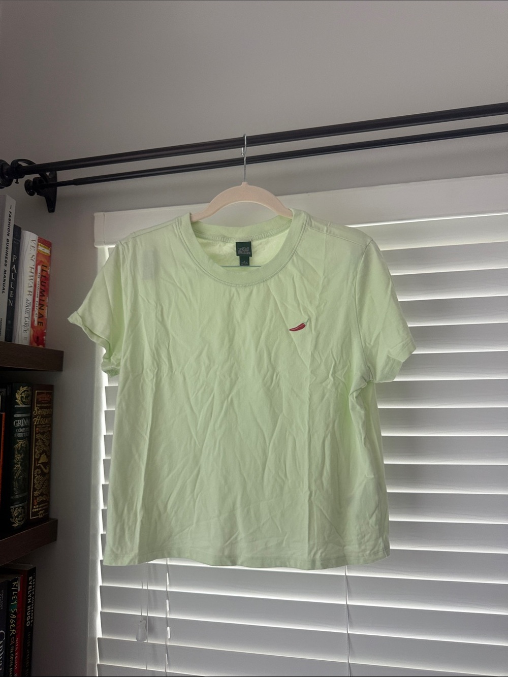 wild fable Light Green Short Sleeve Tee with Red Pepper Embroidered Accent